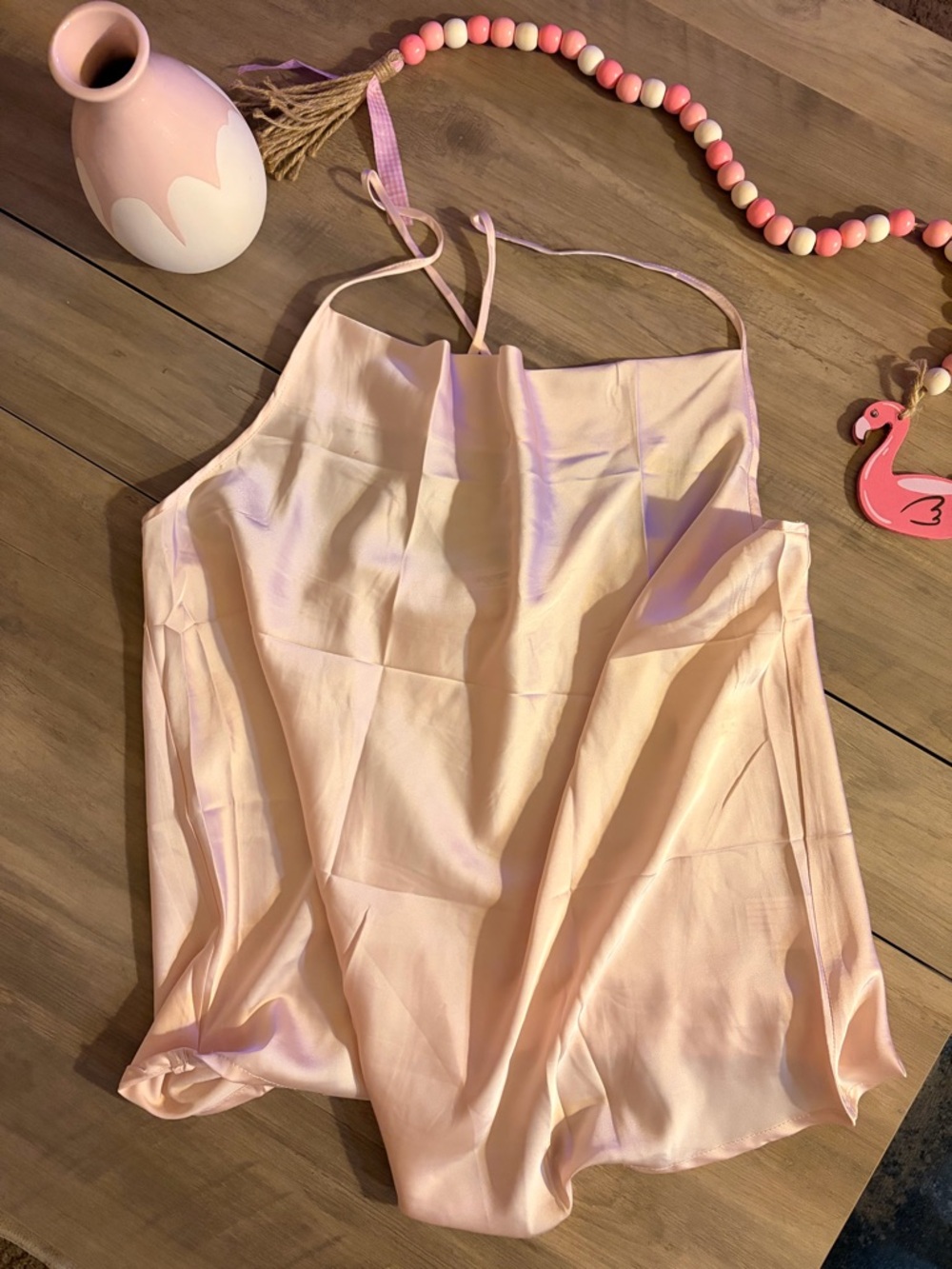 Light Pink Satin Halter Tank Top